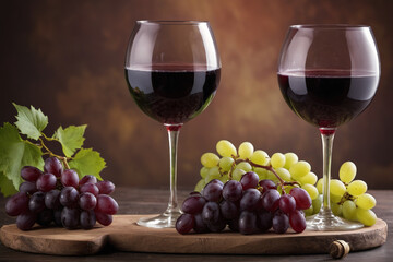 Wine grape and wine bottle still life composition