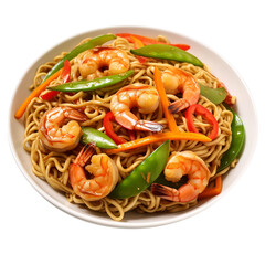  Delicious Shrimp Lo Mein isolated on white background