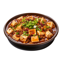 Delicious Sichuan Mapo Tofu isolated on white background
