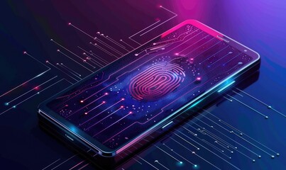 Digital fingerprint scanner. Cyber security and data protection concept