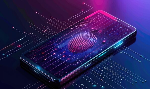 Digital fingerprint scanner. Cyber security and data protection concept
