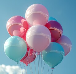 Light mobile background made of balloons against blue sky