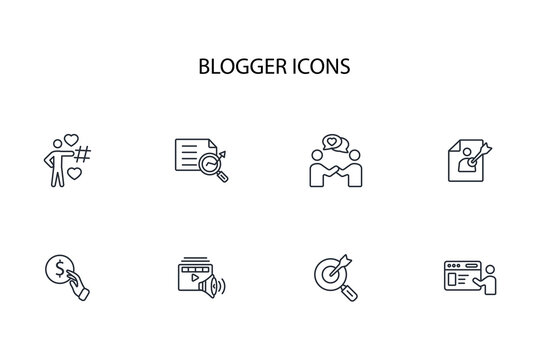 Blogger icon set.vector.Editable stroke.linear style sign for use web design,logo.Symbol illustration.
