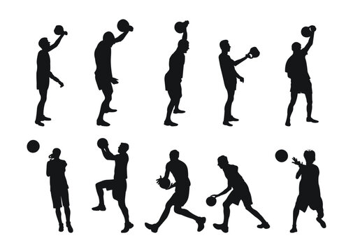 Basketball players, weight lifters, sports team, isolated vector