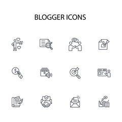 Blogger icon set.vector.Editable stroke.linear style sign for use web design,logo.Symbol illustration.