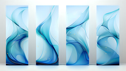 Serenity in Blue Abstract Panels. A four-panel series of graceful blue waves, ideal for modern interiors and calming wall art.