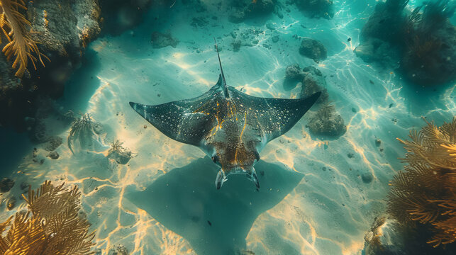 Cayman islands underwater, stingray, top view