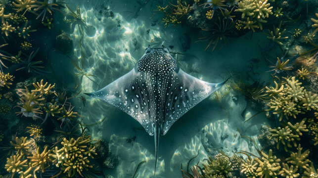 Cayman islands underwater, stingray, top view