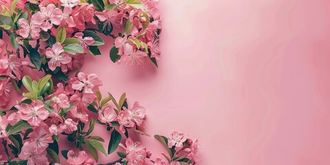 Background of pink flowers with empty space for text or greeting card desig