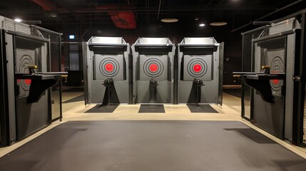 Stand at the indoor shooting range.



