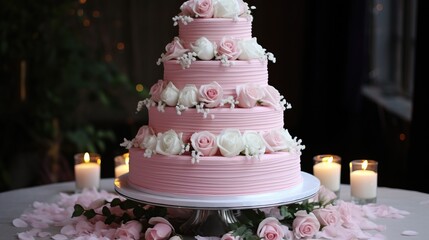 Obraz na płótnie Canvas Tall pink and white cake.
