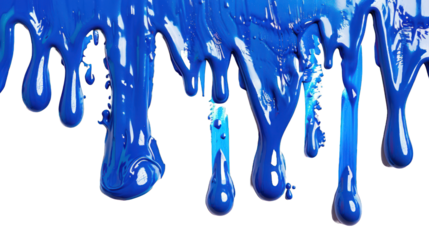 Blue dripping paint isolated on transparent background