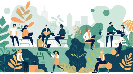 Modern workspace, colourful 