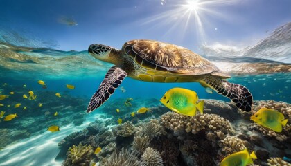 underwater, marine, ecosystem, vibrant, background, ocean, scene, sunlight, picture, image, waterscape, water,, Vibrant Underwater Ecosystem Teeming with Diverse Marine Life