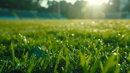green grass in a football stadium with a sunny day generative ai - obrazy, fototapety, plakaty