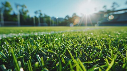 green grass in a football stadium with a sunny day generative ai - obrazy, fototapety, plakaty