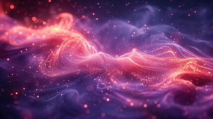 Beautiful dark background with neon colored waves in pink and purple shades