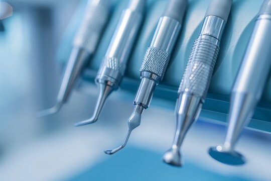 Dental equipment, closeup photo of dental handpieces , dental drills in dentists office