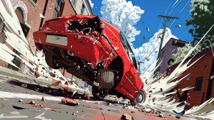Computer-generated illustration of a car crash
