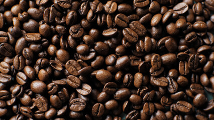 Background of coffee beans. Close up