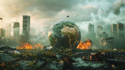 Concept of a global catastrophe: the Earth devastated by pollution, with the greenhouse effect and global warming wreaking havoc on our planet