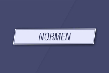 Normen. Eine Banner Illustration mit blauem Text, isoliert auf blauem Hintergrund.