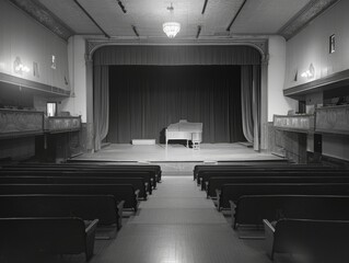 a piano on a stage in a theater