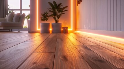 Infrared floor heating system installed beneath a laminate floor, providing efficient and discreet heating for indoor spaces - obrazy, fototapety, plakaty
