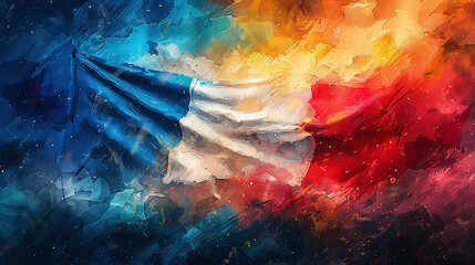 abstract color splash of the France flag isolated against transparent background