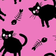 Halloween animals monsters seamless cats pattern for wrapping paper and fabrics and linens and kids clothes print
