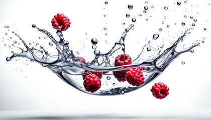 frisches Obst gesunde Beeren Früchte dynamisch mit Wasser in Bewegung voller Energie und...