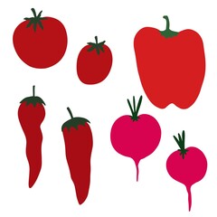 Red vegetable set tomato and radish and pepper print for wrapping paper and fabrics and linens and kids clothes