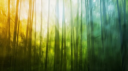 Abstract Bamboo in a Serene Background with Nature Elements in Green and Yellow Shades with a Blur Effect