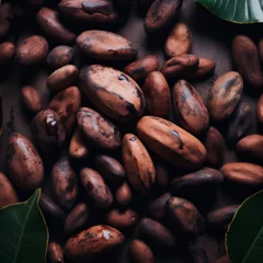 Deurstickers cocoa bean roasted displayed woon background dark and brown colours.  © Martin