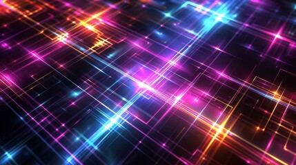 Abstract Grid with Retro-futuristic Neon Pink and Blue Hues Creates a Digital Technology Background Light Show