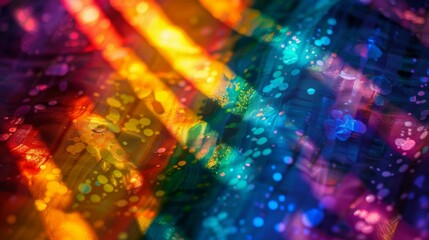 Abstract rainbow background with vivid colors, bright light, and bokeh texture
