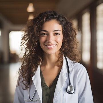 Happy Doctor smiling in the clinic office and looking into camera, young docter