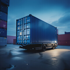 container cargo ready for a freight ship bleu hour