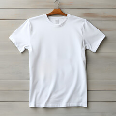 white t shirt on hanger wood background