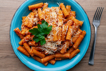 Rigatoni with meat flavor, Italian cooking, pasta, meat sauce