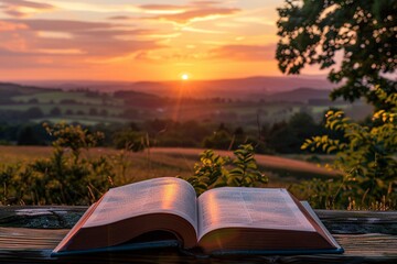 book on sunset background