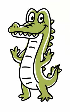 The minimalistic and simple cartoon crocodile is drawn with a marker with bold lines and solid colors