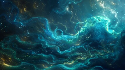 Abstract Bioluminescent Background with Blue Glowing Waves Flowing in an Artistic Texture of Light