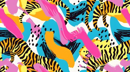 Maximalist 90s Tiger or Zebra Print Seamless Pattern