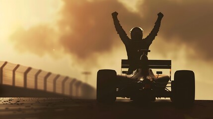 Silhouette of race car driver celebrating the win, gran prix. digital art