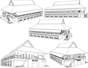 vector sketch illustration of meeting hall building design for weddings