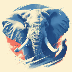 Elephant badge emblem for t-shirt design. Creative poster design. Elephant logo. Digital artistic...