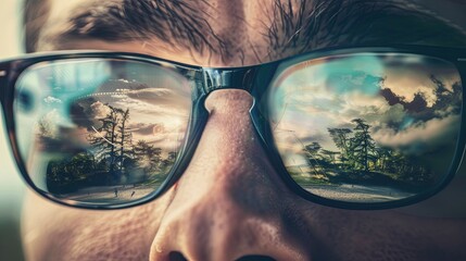 Person Wearing Glasses With Trees Reflected