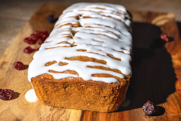 frosting drip on a wood cutting board served for breakfast