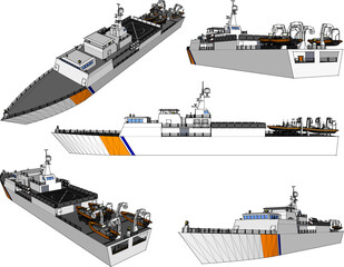 Vector sketch illustration of the design of a modern naval warship © nur